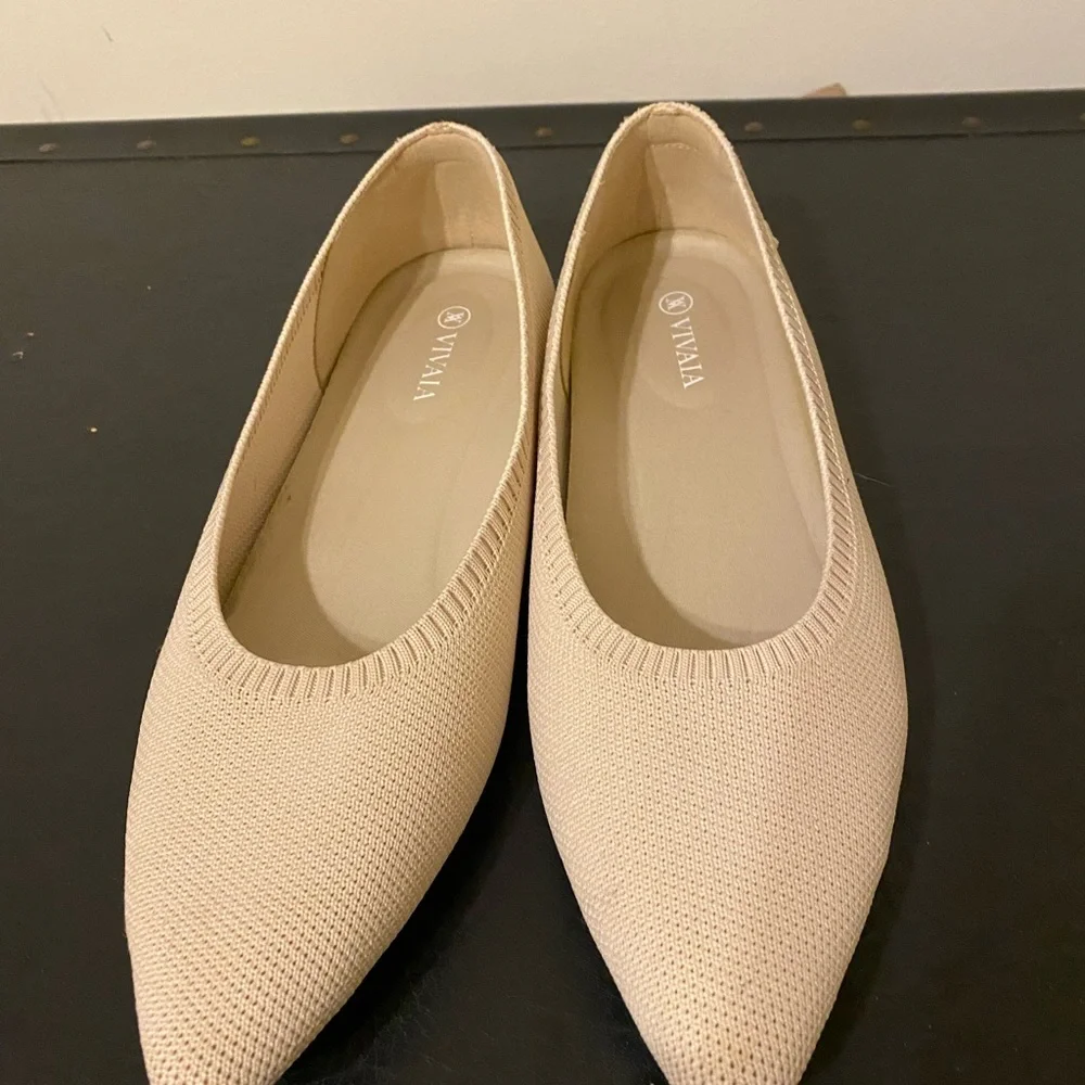 Elegant Viviana Beige/Cream Knit Pointed Toe Slip- on Comfy Cozy Flats for Women - Picture 6 of 13